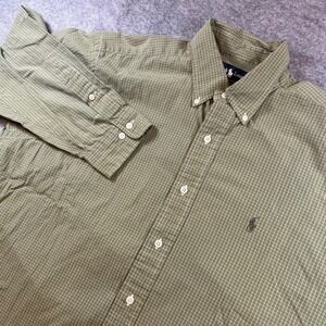 Polo Ralph Lauren Mens Button Down Olive Green Check Preppy Classic XL L/S Shirt